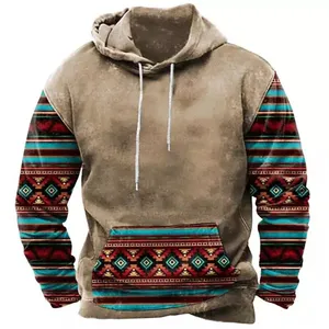 Men's Hooded Long-sleeved Sweatshirt, Retro Clothing with Ethnic Patterns, Spring and Autumn Street Fashion Oversized Sweater