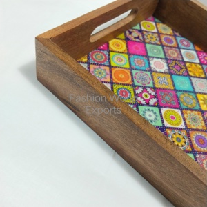 Plateau de service en bois d'acacia durable et écologique Plateaux en bois élégants faits à la main pour apéritif Fruit Fruit décoratif pour la maison - Product Image 1