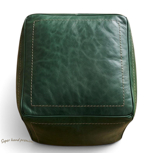 Green Square Pouf Ottoman Cushion Handmade PU Leather Modern <b>Stool</b> for Living Room <b>Bedroom</b> Hotel Villa - Product Image 2