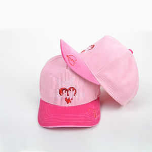 Factory custom high quality 3D puff embroidered Curved Brim satin <b>lined</b> Corduroy baseball cap - Product Image 6
