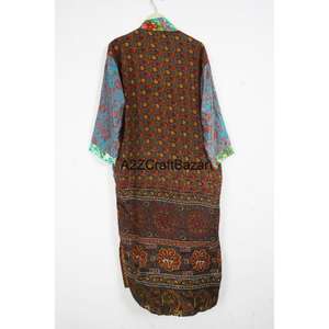 Silk Kimono Handmade Kimono Long Jacket Silk Dressing Gown Wedding Kimono Patchwork Kimono Cardigan For <b>Women</b> - Product Image 5