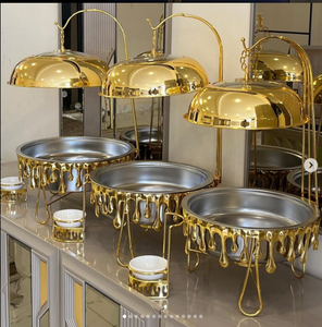 จานอุ่นอาหารสีทองสแตนเลสสีเงินสำหรับโรงแรมจานเสิร์ฟหรูหราปรับแต่งได้ตามต้องการ - Product Image 5