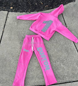 Survêtements personnalisés de haute qualité en coton éponge française pantalon de survêtement évasé et ensemble de sweat à capuche Streetwear ensemble de survêtements délavés à l'acide - Product Image 4