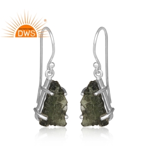Vente chaude en argent Sterling naturel brut Moldavite pierres précieuses balancent boucle d'oreille bijoux personnalisés pour les femmes cadeau pour elle - Product Image 2