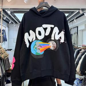100% coton West Streetwear bouffée pull à capuche hommes et femmes noir imperméable Anti-rétrécissement solide motif sweats tricoté - Product Image 1