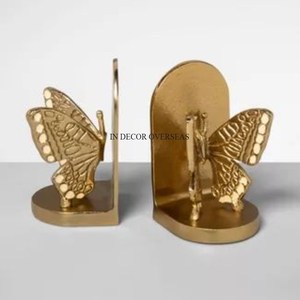 <b>Black</b> Color Powder Coated Heavy Duty <b>Metal</b> Vertical Bookend With Gold Plated Leaves Designer From India In Impressive Price - Product Image 2