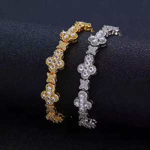 Pulsera de tenis de oro amarillo y blanco de 14K, estilo Vintage, corte redondo, Diamante cultivado en laboratorio, ajuste de punta Simple, regalo de lujo para él - Product Image 1