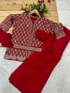 Conjunto de Ropa Festiva de Lujo para Mujer, Top Peplum Bordado en Georgette Premium con Pantalones Palazzo y Dupatta, Marca Unity Luxure - Product Image 4