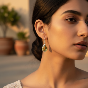 ต่างหูเงินแท้ 925 ประดับพลอยซิทริน สำหรับผู้หญิง ดีไซน์ทันสมัย - Product Image 2