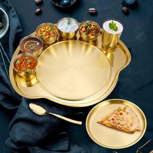 Nifty High Grade Stainless Steel Thali Set with PVD Gold Coating Metal Material - Product Image 1
