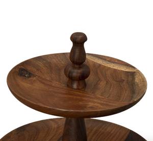 Support à gâteau à 2 niveaux en bois d'acacia artisanal, support à cupcakes rustique en bois, plateau de service à étages pour la décoration de cuisine et de fête de style campagnard - Product Image 6