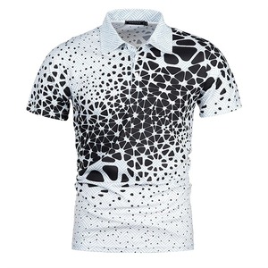 Mode décontractée pour hommes T-shirt à rayures carrées à pois imprimé en 3D pour l'extérieur T-Shirt respirant à revers manches courtes pour polo - Product Image 4