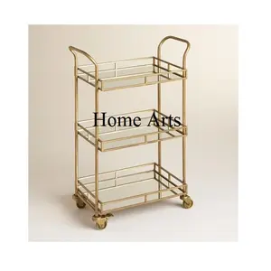 Exclusive Quality 3 Tier Glass And Iron Serving Trolley Customized Size Trolley From Best Supplier In India