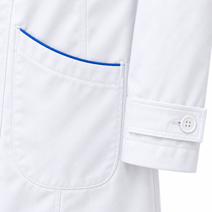 Blouse Médicale Blanche Optique Unisexe avec Passepoil Bleu et Fermeture Éclair – Uniforme de Laboratoire Personnalisable pour le Secteur de la Santé – Vente en Gros – Fournisseur OEM - Product Image 5