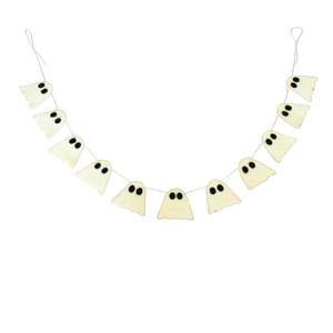 Guirlande en feutre faite à la main, artisanale, en laine, guirlande blanche fantôme, guirlande en feutre d'Halloween, faite à la main - Product Image 1