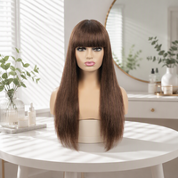 Cheveux indiens Remy longs avec frange complète # Perruque brune naturelle lisse, fabriquée à la machine, densité 200%, pour femmes noires