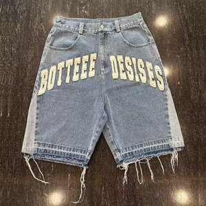 Custom Men's <b>Raw</b> VIRAL DENIM Baggy Jorts Distressed <b>Hem</b> Embroidered Washed <b>Jeans</b> Men's Shorts for Sale - Product Image 6