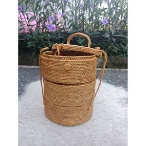 Bolso de mujer de ratán redondo hecho a mano para sala de estar bohemio con diseño de capas apiladas - Product Image 4