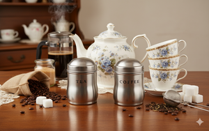 Stainless Steel <b>Kitchen</b> Countertop <b>Canister</b> <b>Set</b> Metal Cylinder for Tea Coffee & Sugar Heatable Features for Wedding - Product Image 3