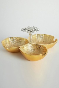 Bol de service en aluminium doré avec croustilles et trempettes Bol à fruits en métal Offre Spéciale or antique Vase de bol à fleurs de table unique - Product Image 2