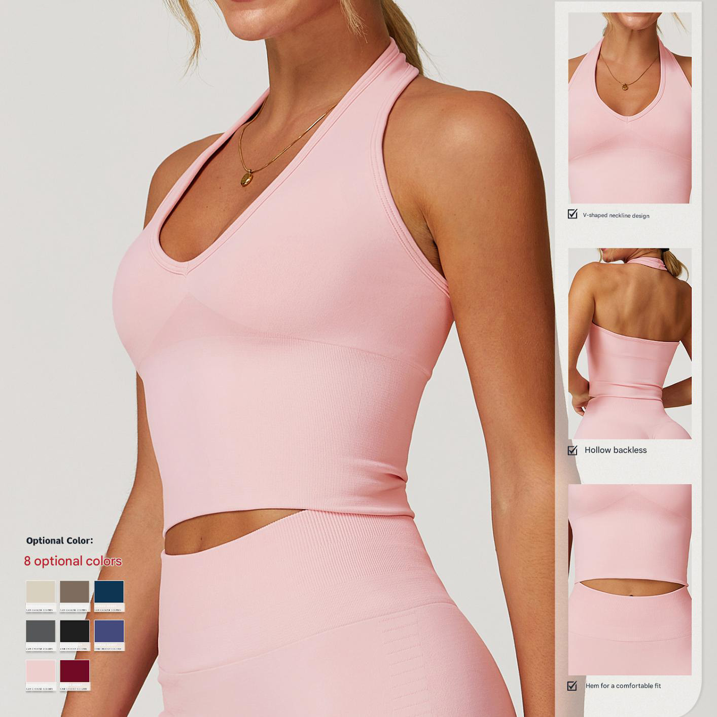 Lanyu Halterneck Beautiful Back Yoga Bra European and American Seamless Sports Bra Women's Summer Shockproof Fitness Top