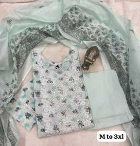 La mejor tela de algodón con bordado de hilo Kurti Pant y Dupatta Woman Fashion Fabricante y proveedor de Surat - Product Image 5