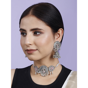 GS Peacock <b>Choker</b> with Pink Flowers Alloy Party Jewelry - Product Image 3