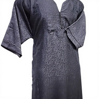 Qamis marocain prêt-à-porter en lin, soie et polyester, décontracté, brodé, à motif uni, manches trois-quarts pour homme
