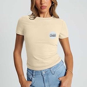 เสื้อยืดแฟชั่น / รับพิมพ์โลโก้ OEM เสื้อยืดผ้าฝ้ายทรงหลวมสำหรับผู้หญิง สไตล์ลำลอง - Product Image 6