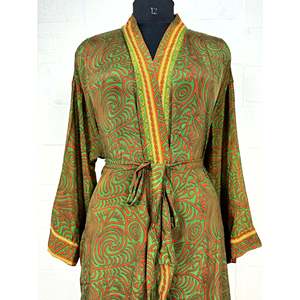Peignoir Kimono en Soie Recyclée Style Vintage, Imprimé Feuilles Bohème, Cache-maillot de Plage, Cadeau d'Anniversaire pour Demoiselles d'Honneur, Journée Spa - Product Image 2