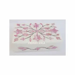 1级手工白色大理石粉色珍珠母花设计首饰盒精美奢华耐用产品