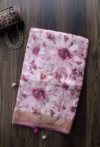 Tela de lino con estampado floral digital tejido con borde dorado elegante para uso diario informal y ropa de fiesta estilo tradicional indio pakistaní - Product Image 6