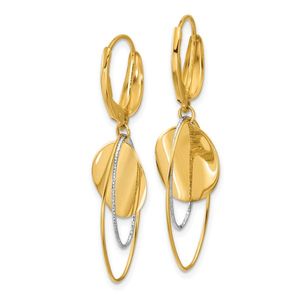 ต่างหูทรงหยดน้ำแบบเรขาคณิตเคลือบเงา/เจียระไนสองสี 14K ของเลสลี แบบห้อยระย้า - Product Image 4