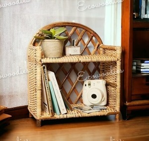 Handmade Eco-Friendly Bamboo Rattan Wicker <b>Book</b> <b>Shelf</b> 2 Tier <b>Book</b> Case Rack <b>for</b> Living Room Furniture - Product Image 5
