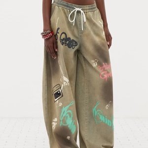 New Fashion Unisex Painted & Dyed Jeans Trendy Wide-Leg <b>Stretch</b> Denim Pants High Street Denim Pants <b>Men</b> Women Painted Jeans - Product Image 1