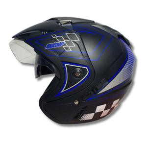 Casco de Motocicleta Abierto BXP JP7 GP Azul Negro Mate ABS de Alta Calidad con Forro de Espuma |   Visera Doble con Certificación DOT para Adultos - Product Image 3