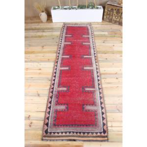 Alfombra Vintage, Alfombra de Pasillo de 3.2x11 pies, Alfombra Geométrica Rosa Herki - Product Image 1