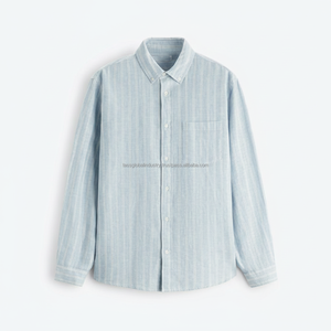 Camisa a Rayas de Manga Larga Informal Personalizada para Hombre, Camisas Oxford con Botones de Aspecto de Lino y Algodón para Hombre, Tops de Moda - Product Image 1