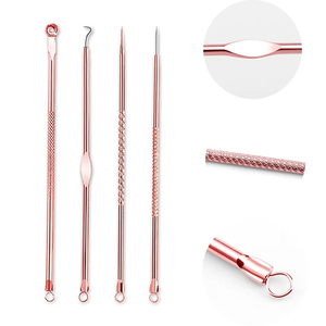 El kit de herramientas para eliminar espinillas de acero inoxidable de 4 piezas incluye masaje facial Whitehead & Pimple Extractor Comedone Tool - Product Image 1
