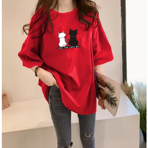 Estilo caliente verano Mujer cuello redondo Camiseta nuevas camisetas de verano moda manga corta versátil suelta estilo de longitud media - Product Image 2
