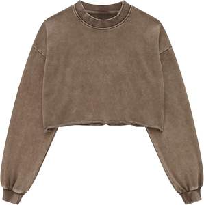 2025 Women's Cropped Sweatshirts Vintage 100% Cotton Pullover <b>Tops</b> Acid Wash Sweatshirt Hoodies for Women Workout Crop <b>Top</b> - Product Image 3