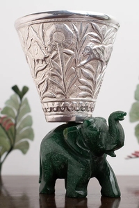 Bol décoratif antique en laiton et pierre naturelle argentée - Product Image 2