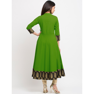 Robe de soirée élégante en coton vert brodé Anarkali Kurta - Product Image 4