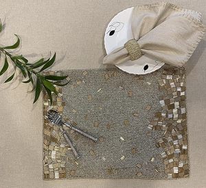 Winter Special Solidarity Impex Gold Silver Jeweled Shaped Hand Beaded <b>Placemat</b> Festive Mats & Pads for Weddings Dining Parties - Product Image 6