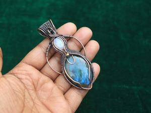 Collar con Colgante de Pirámide de Malaquita, con Gemas Envueltas en Alambre de Latón Chapado en Oro, Árbol de la Vida, Cristal Vintage para Mujer - Product Image 5