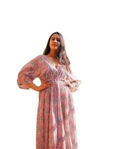 ชุดเดรสยาวสีชมพูผ้าลินินยาวถึงข้อเท้าสำหรับผู้หญิงเดรสแม็กซี่ผ้าฝ้ายมีกระเป๋าชุดเดรสผ้าลินินทรงหลวมไซส์พิเศษ - Product Image 1