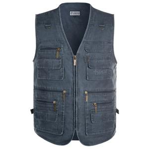 Nouveau gilet sans manches en cuir solide écologique d'hiver pour hommes avec 16 poches vêtements d'extérieur multi-poches - Product Image 5