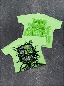 T-shirt streetwear surdimensionné personnalisé pour hommes T-shirt graphique d'horreur vert fluo tendance 2025 Style Boxy Hip Hop de haute qualité - Product Image 2
