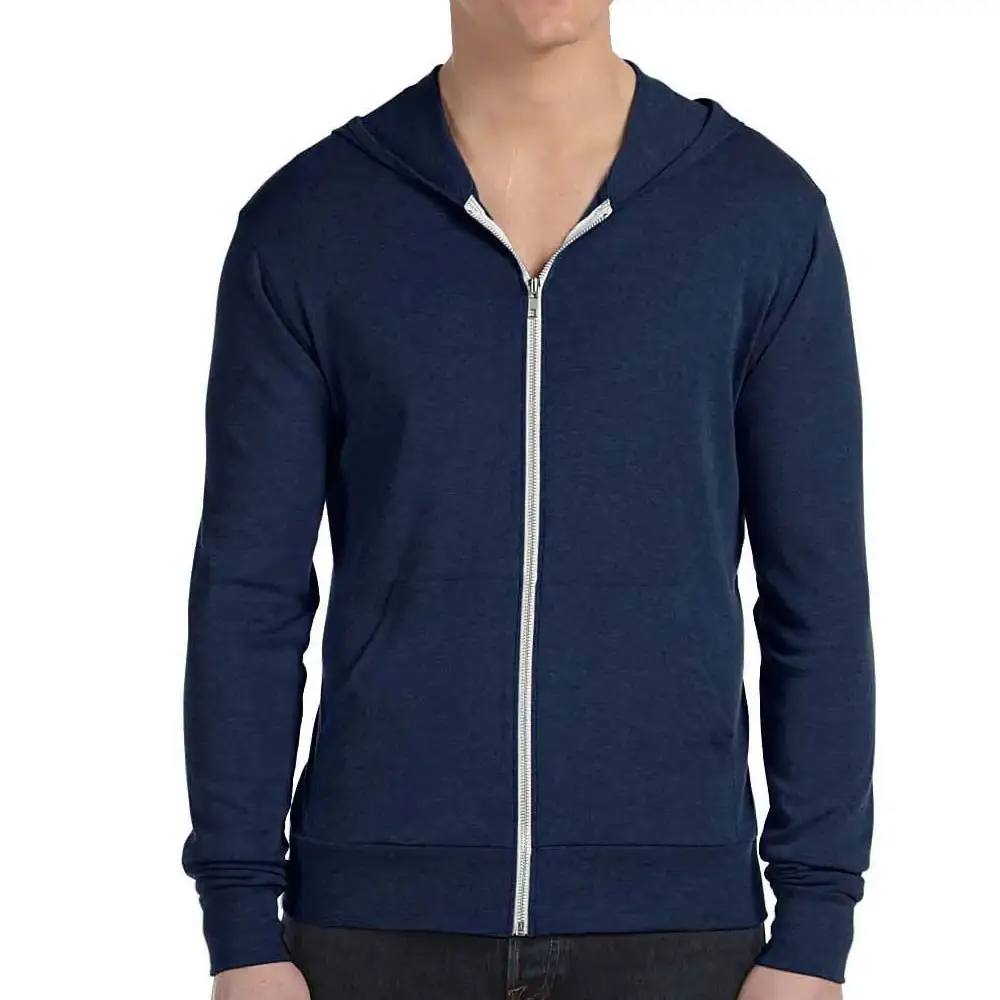 Bella + Canvas Mens Full Zip Long Sleeve Hooded T-Shirt Hoodie Navy Blue Sweatshirts