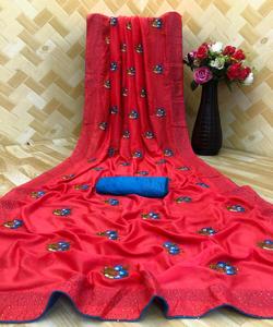 Lancement de nouvelles tenues de fête Sari de travail avec broderie lourde pièce de chemisier mat pour femmes indiennes Sari bas prix vente en gros Surat ethnique - Product Image 4